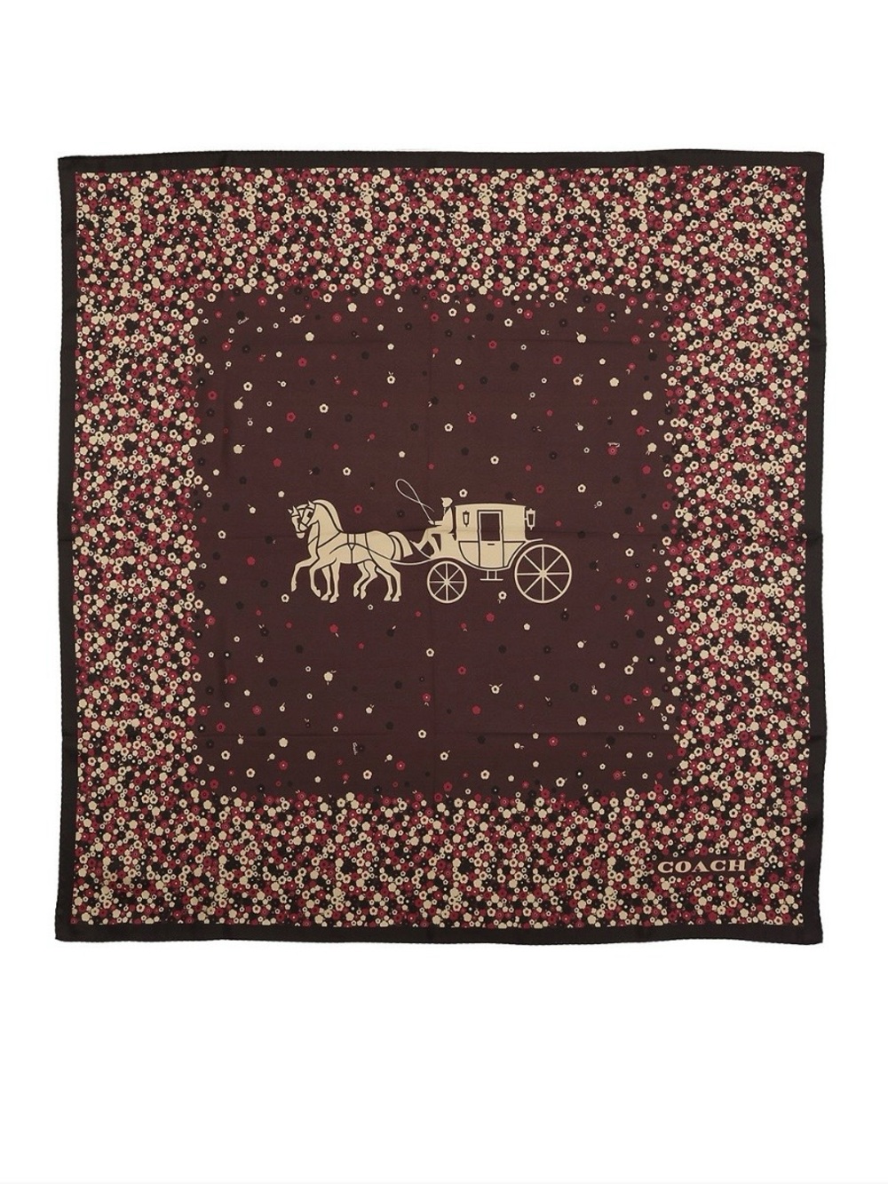 Coach Floral Carriage Print Silk Scarf - Burgundy NWT